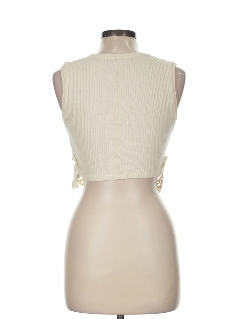 Zara Cream Ribbed Crochet-Hem Crop Top